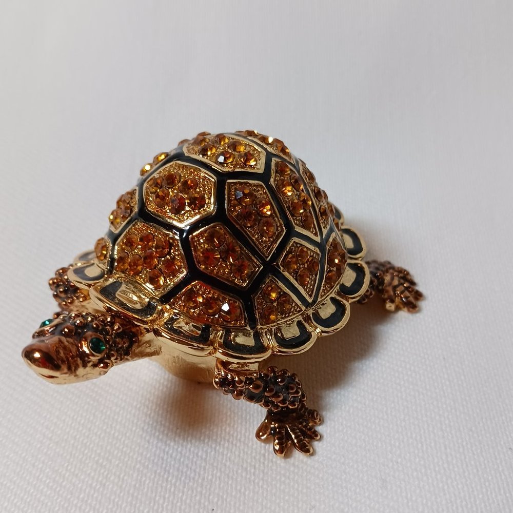 Jeweled Lidded Gold Tone Turtle Box